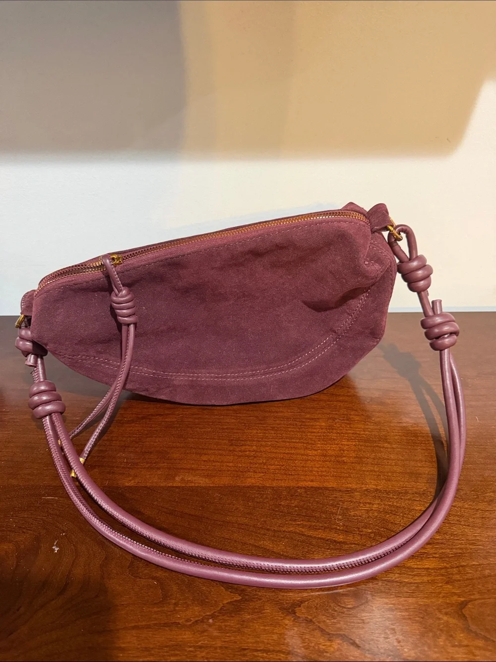 Faux Suede Shoulder Bag in Plum